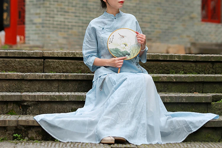 LZJN Original 2019 Ethnic Linen Skirt Elastic Waistband Long Women A-Line Pleated Skirts Beach Boho Vintage Summer Skirts Faldas (10)