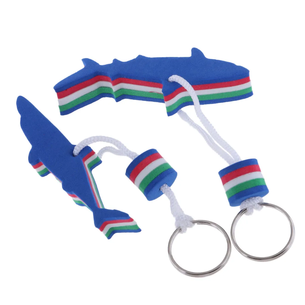 2 Pieces Blue Shark Shaped EVA Floating Keychain Keyring Kayak Yachting Sailing Swimming Surf Beach Water Key Float Key Holder