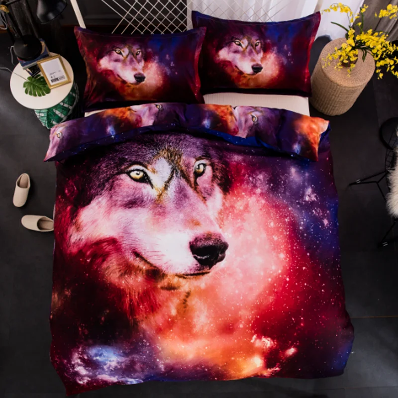 

FANAIJIA 3d Galaxy Star wolf duvet cover set with Pillowcase bohemian bedding sets king size boho printed Bedlinen Home textile