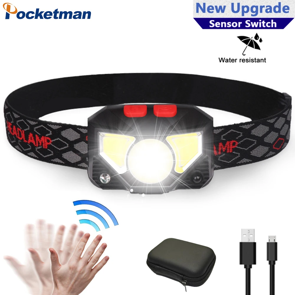 

Hands-free LED Headlamp Motion Sensor head lamp 8100lums LED headlight Torch Built-in battery inductive with Portable box