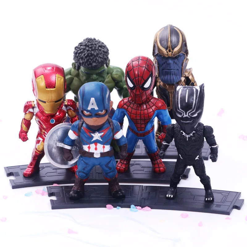 Продажа 6 шт. Avenger 3 бесконечной войны Q танос Ironman Халк Человек паук Капитан Америка Тор Аниме фигурки Коллекционные Фигурки Модель