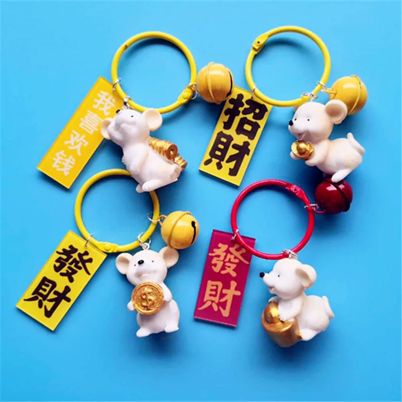 

Cute Wealth Mouse Mice Animal Keychain Holder 12 Zodiac Year of the rat Keychain Car Women Key Ring Chains Bag Charms