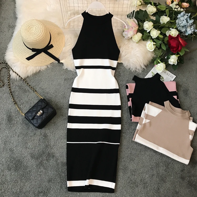 Stretch Women Fashion Elegant Dress Sleeveless O-neck Colorful Skinny Bodycon Dresses Summer 2019 Robe Femme | Женская одежда