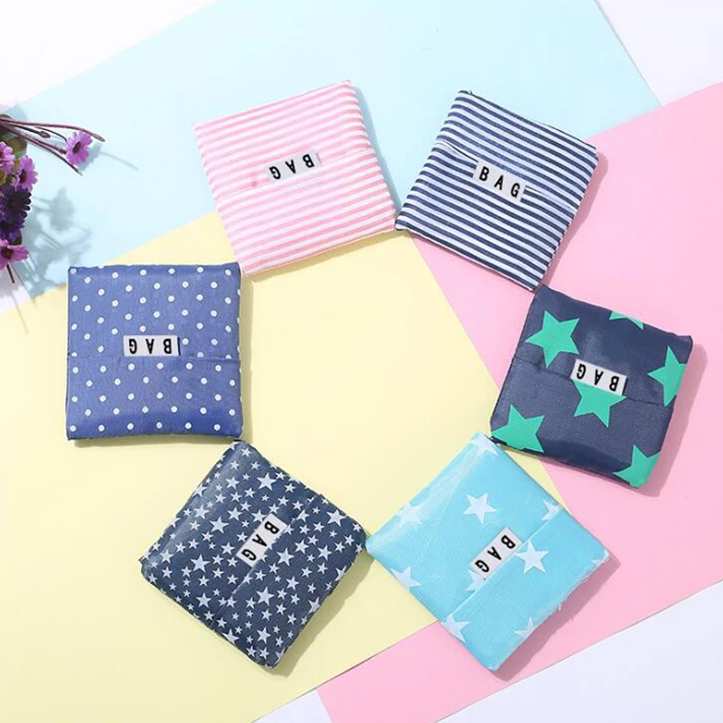 

2018 Fashion Nylon Printing Foldable Green Shopping Bag Tote Folding Pouch Handbags Convenient Large-capacity Storage Bags LT256