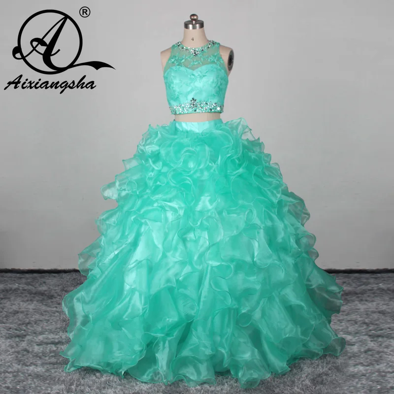 Latest Design Victorian Style Blue Appliques with beads Ball GownTwo Piece Quinceanera Dresses