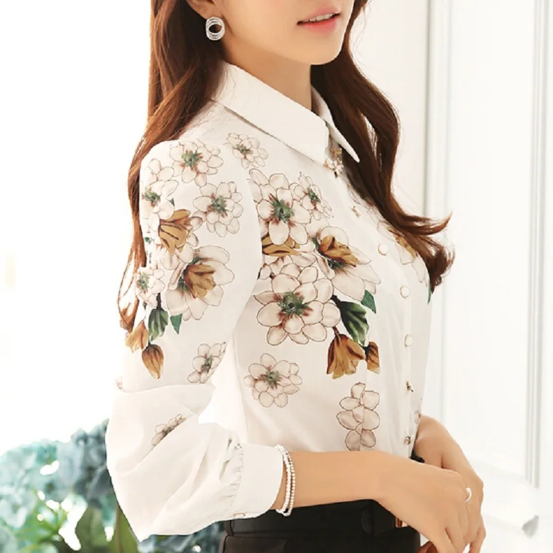 Fashion Autumn Blouse Women Tops Floral Print Shirts