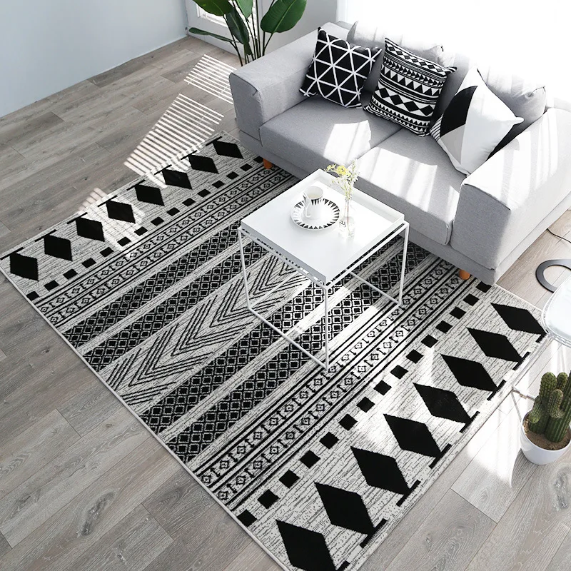 Kilim Black White 100 Polypropylene Living Room Carpet Geometric