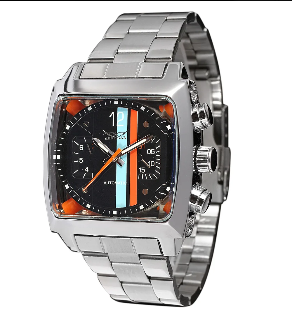 Prix pour JARAGAR Hommes Montres Célèbre Marque Logo Automatique Mécanique Montre Carré En Acier Inoxydable Couleur Rayures Casual Montre-Bracelet Prix pour JARAGAR Hommes Montres Célèbre Marque Logo Automatique Mécanique Montre Carré En Acier Inoxydable Couleur Rayures Casual Montre-Bracelet