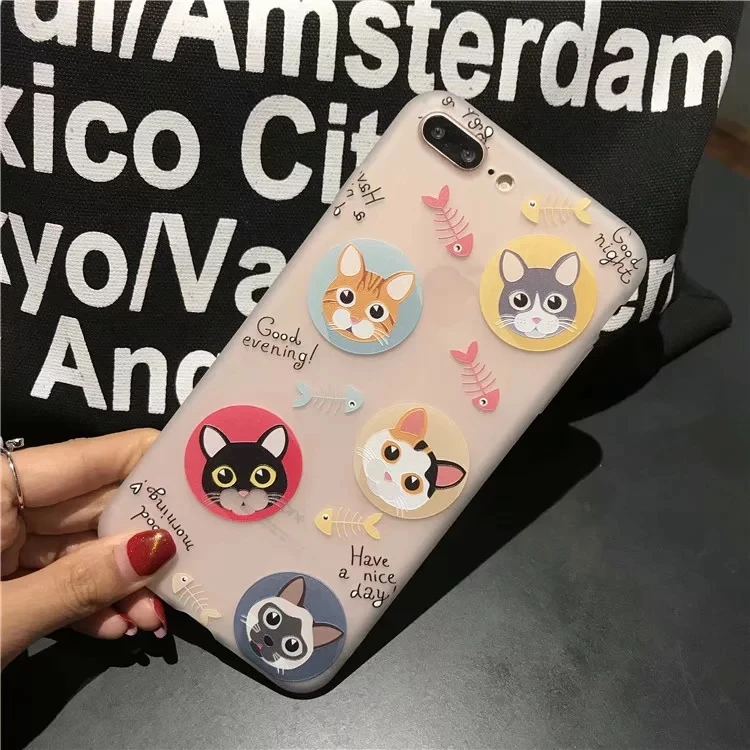 

IMIDO Animal Cat Matte Painted TPU Soft Silicone Cases For iphone 6/7/8/X Cases Cute Simple New Anti-fall Fashion Phone Cases