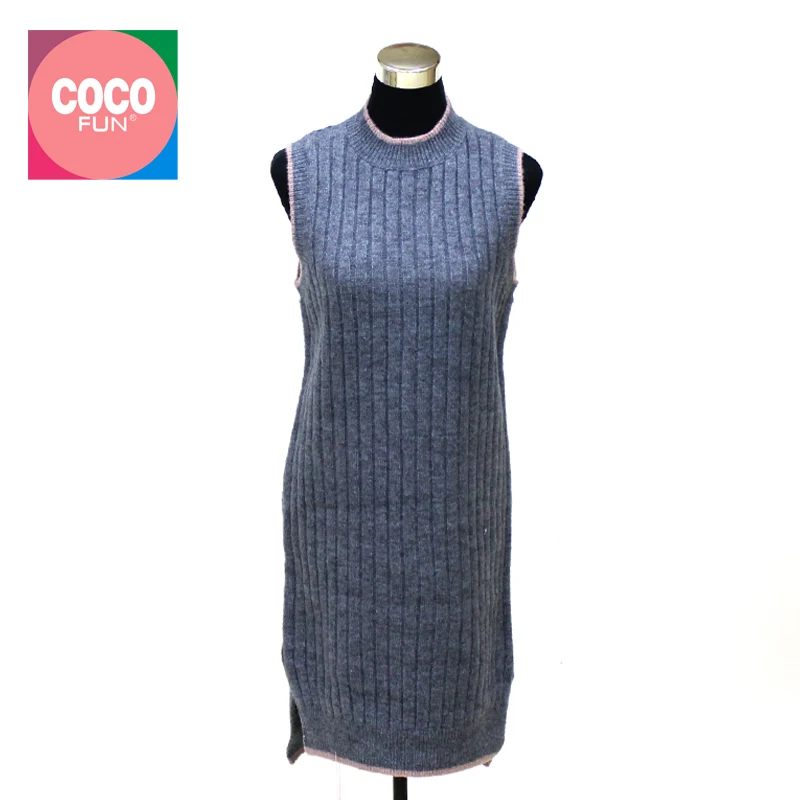 

2019 Ladies Fashion Autumn Long Style Vest Sweater Basic Tops Rib Body Sleeveless Short Front Long Back Length Pink Cuff COCOFUN