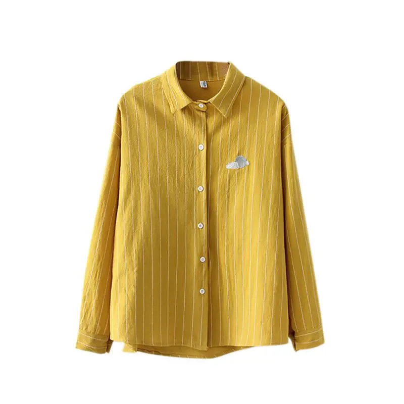 النساء التطريز قميص مخطط القطن المدرسة البلوزات مكتب السيدات قمم الإناث Blusas زائد حجم فضفاض العمل قميص الخريف النساء التطريز قميص مخطط القطن المدرسة البلوزات مكتب السيدات قمم الإناث Blusas زائد حجم فضفاض العمل قميص الخريف