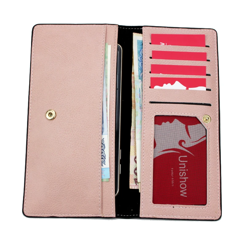 Unishow лист тонкий бумажник Для женщин длинные Стиль Для женщин кошелек женская кожаная телефона, сумочка, кошелек с отделением для карт