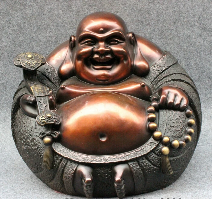

song voge gem S5100 14" Chinese Pure Bronze Temple RuYi Bead Happy Laughing Maitreya Buddha Statue
