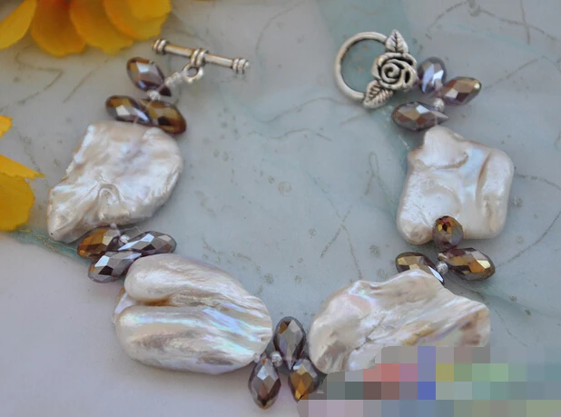 

01205 baroque white KESHI REBORN PEARL crystal BRACELET
