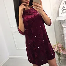 Susi&Rita Elegant Pearl Beaded Velvet Dress Women 2019 Half Sleeve Short Party Dresses Autumn Winter Mini Dress Vestidos Jurken susi