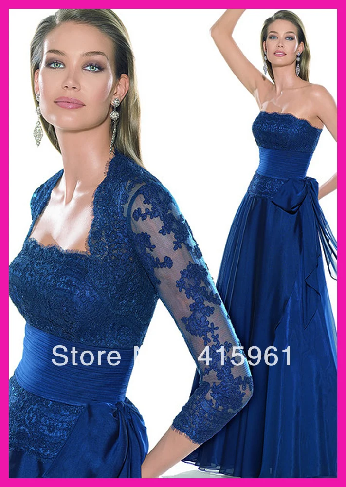 

Royal Blue Lace Floor Length Chiffon Mother of the Bride Gowns Dress With Jacket M196