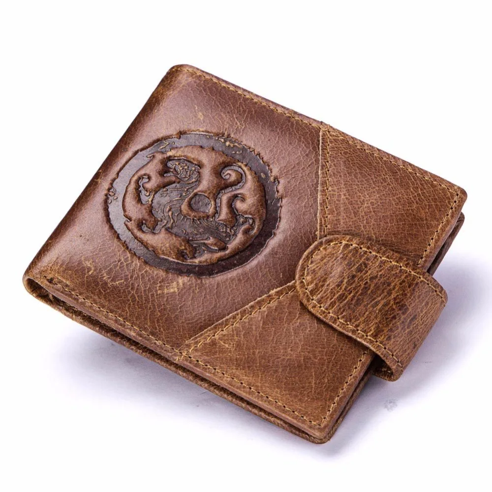 

2019 fashion Vintage Genuine Leather Men Wallets 3D Wolf Pattern Multi-Functional Cowhide Coin Purse Leather Wallet For Men