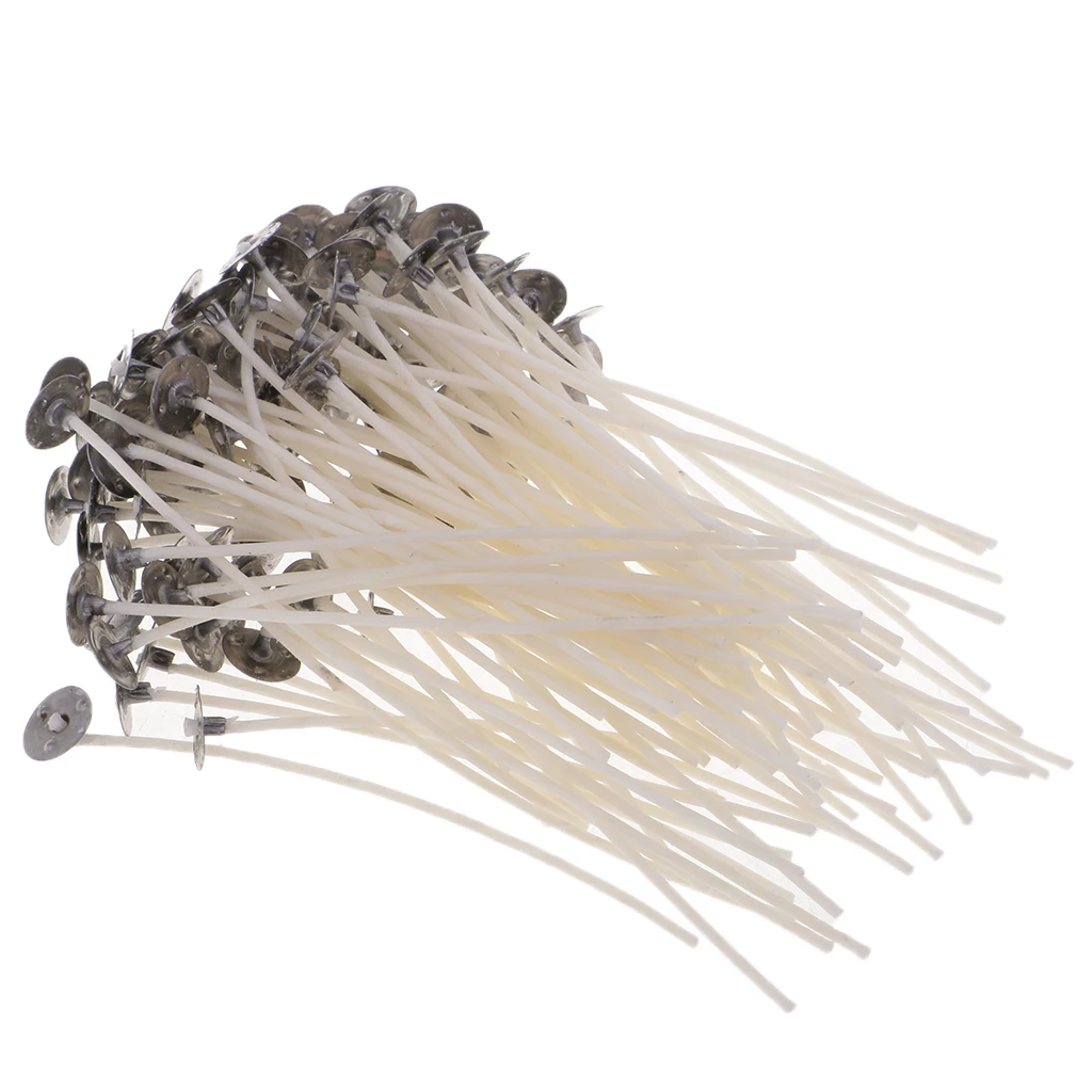 100 Pieces Pre Waxed Pre-Tabbed Cotton Candle Wicks For Candle Making Tealight Candle with Sustainer Tabs 10/12/15cm