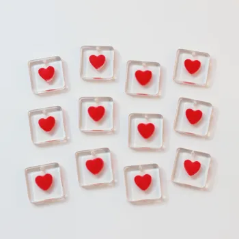 

Wholesale 30pcs/lot 24mm red hearts core decoration square shape resin beads diy jewelry earring/keychain pendant accessory