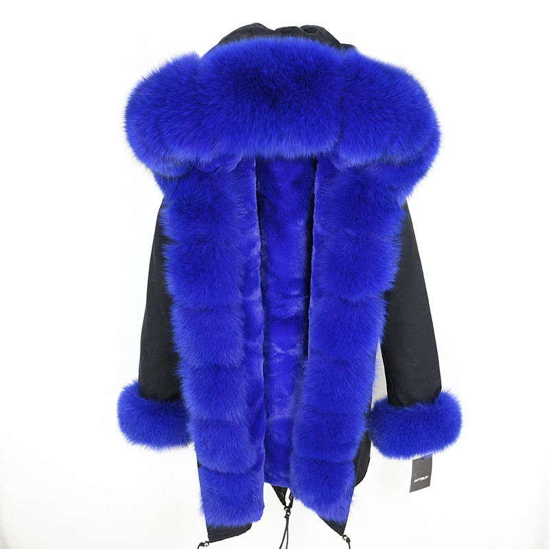 Brand Real Fur Coat Fashion Winter Jacket Women Natural Real Fox Fur Collar Loose Long Parkas Big Fur Outerwear Detachable