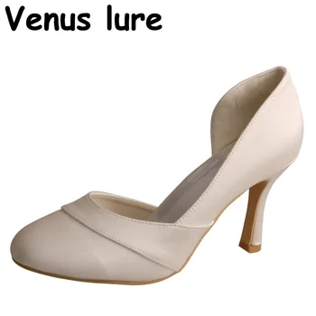 

Custom High Heels Autumn Off white Satin Women Pumps Closed Toe Court Shoes