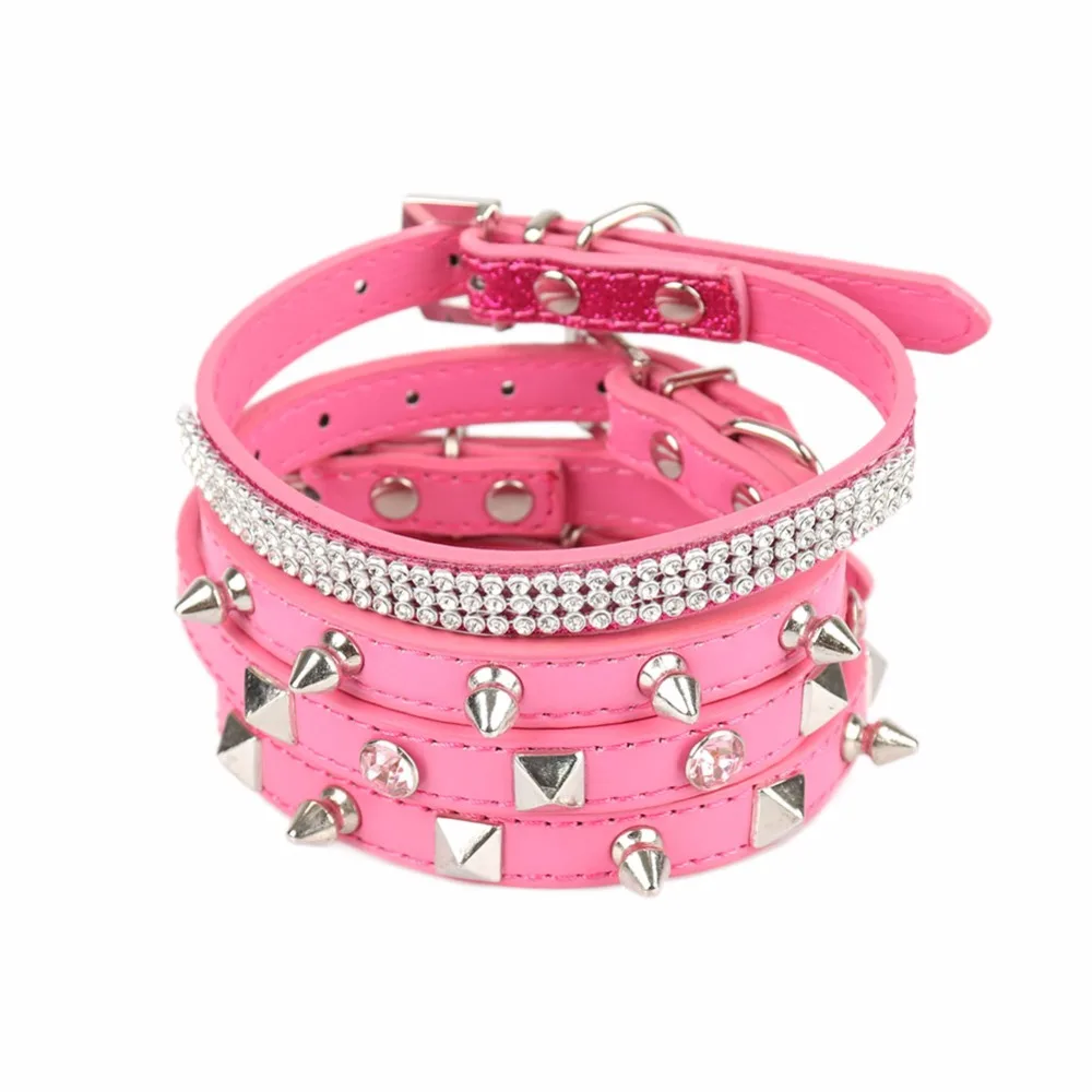 PipiFren Rose red Small Dog Collars Cat Rhinestone For Puppy Collar Pet