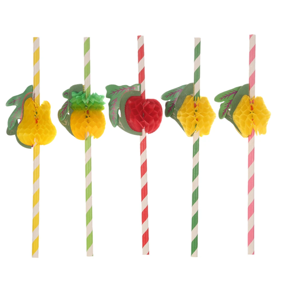 50pcs3D фрукты бумага соломы Украшенные соломки для дней рождения свадьбы ребенка