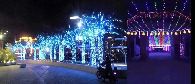 Год гирлянды светодиодный Рождественские огни Открытый Luces Navidad светодиодный рождественские огни украшения Waterfull свет шнура Luzes де натальной