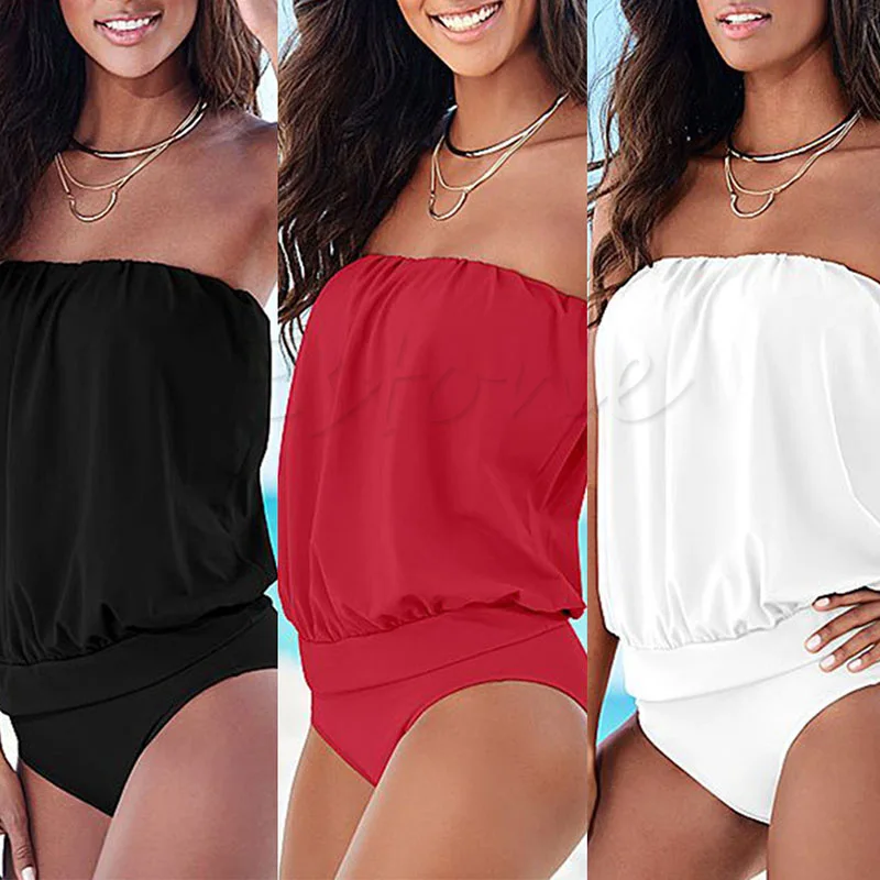 Sexy Women Summer One piece Strapless Bandage Swimwear Swimsuit