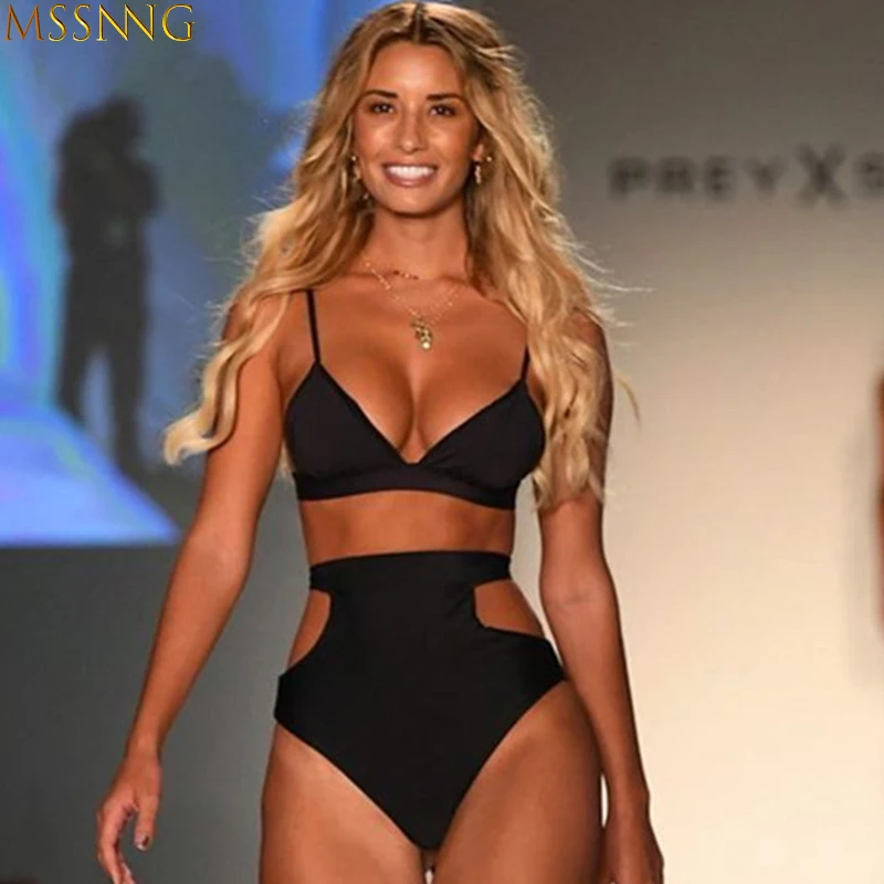 Online MSSNNG nuevos Bikinis 2019 mujeres traje de baño de cintura alta traje de baño de talla grande juego de bikini estilo push up Vintage ropa de playa Biquini