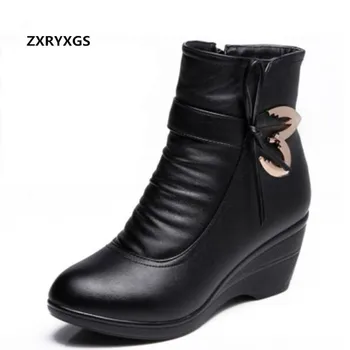 

ZXRYXGS brand shoes Rhinestones bow winter snow boots shoes woman high heels 2020 Anti-skid genuine leather boots women boots