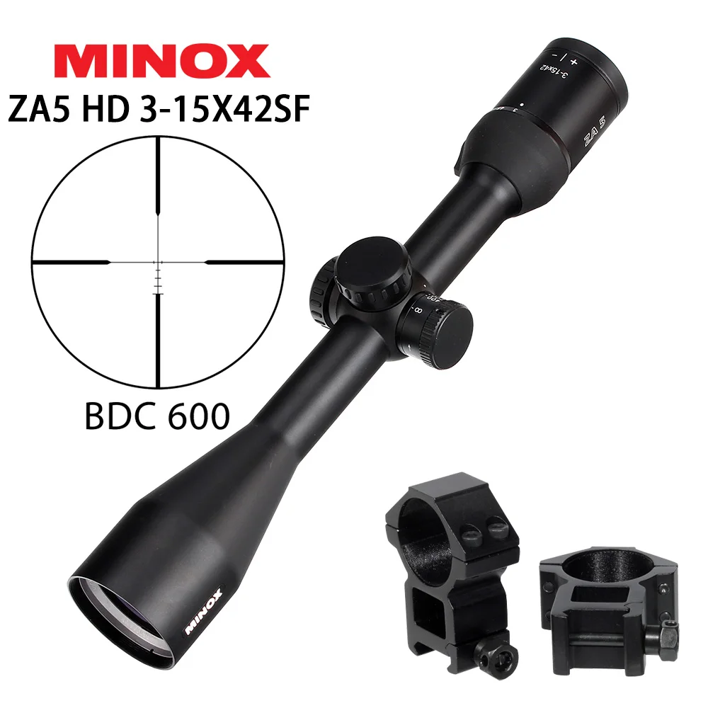 Охотничий MINOX ZA 5 HD 3-15x42 SF BDC 600 визировочные оптические прицелы Боковая регулировка параллакса длинный рельеф глаз тактический оптический прицел - Цвет: with Picatinny Rings