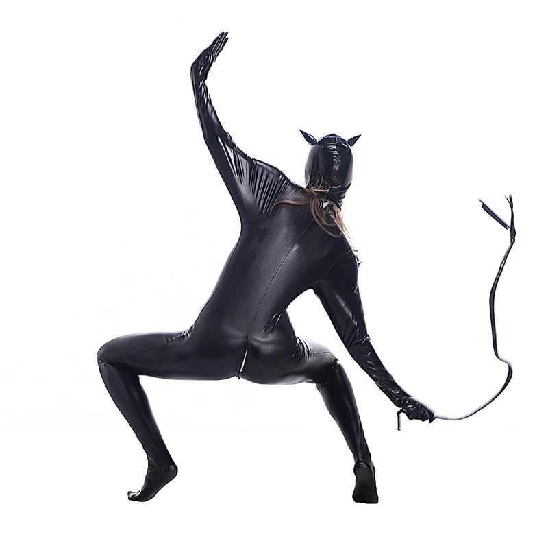 Женский костюм на Хэллоуин, черный комбинезон, сексуальный костюм женщины-кошки, Gatubela, косплей, Zentai фетиш, латексная маска, наряд для взрослых девочек, большие размеры