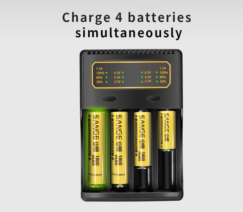 

Universal Smart Battery Charger With AC 8-Shaped Power Cords for Lithium Battery 26650,25500,22500, 21700, 20700, 18700, 18650,