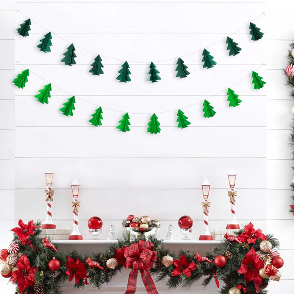 

Three-dimensional Mini Christmas Tree Paper String Pull Flower Hanging Flag DIY Christmas Gift gifts Decoration Noel Cristmas