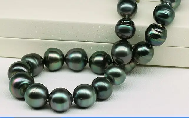 

FREE SHIPPING>>>@@ > HUGE 10-11mm Natural Tahitian genuine black GREEN round pearl necklace