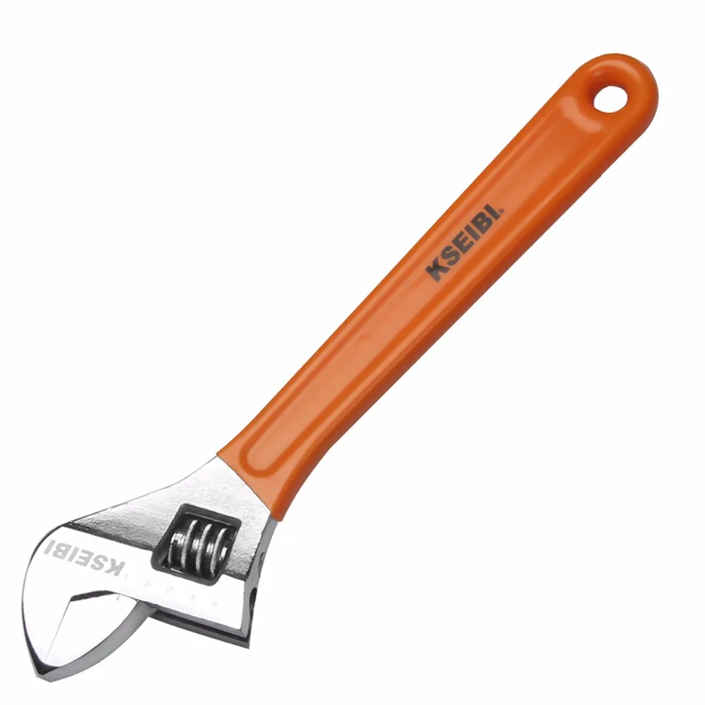 

KSEIBi Adjustable Wrench 15 in. Long Cushion Grip Chrome Finish Alloy Mechanical Automotive Hand Tool Twist Turn Opening Jaws