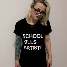 Школьные навыки художников смешная Эстетическая футболка хипстер 90s Молодежная крутая черная футболка школьная лозунг Популярные топы хлопковые футболки