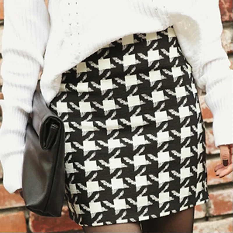 

2017 New Women Autumn Winter Houndstooth Skirt Slim Fit Formal OL Work Skirts Ladies Elegant High Waist Pencil Skirts Plus Size