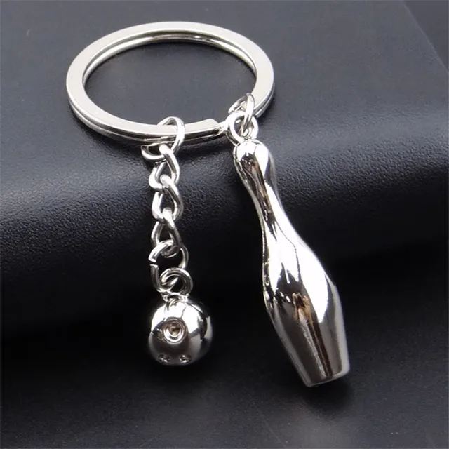 Special Price 1 piece Silver Tone Dark Gray Bowling Pin Ball Pendant Keychain Keyring Key Chains