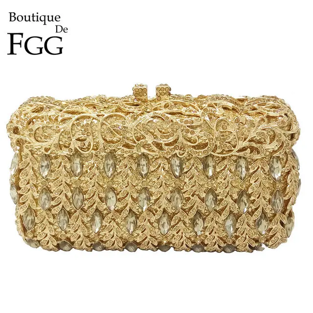 Boutique De FGG элегантный черный кристалл для женщин вечерняя сумочка клатч жесткий чехол Minaudiere Свадебная вечеринка сумки кошельки металлические клатчи - Цвет: 1