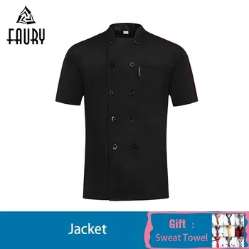 

Chef Jacket Restaurant Uniform Short Sleeve Kitchen Barbershop Catering Hotel Sushi Waiter Waitress Work Clothes Free Scarf Gift