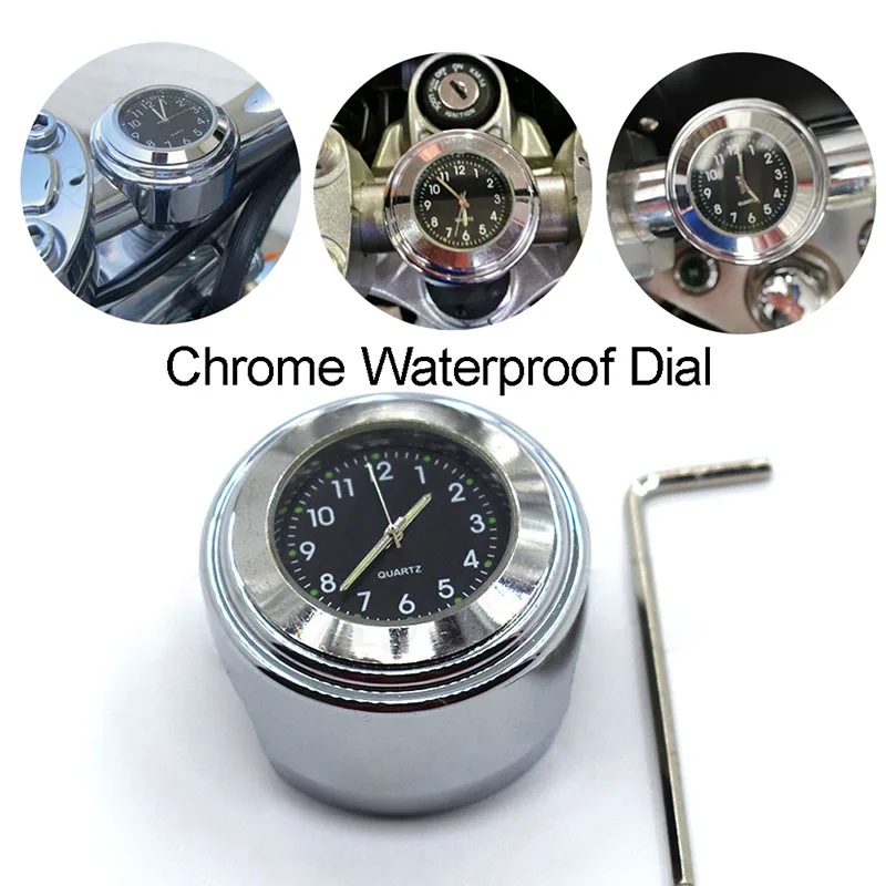 

1 Pcs Universal Chrome Waterproof 7/8 Motorcycle Handlebar Mount Temp Thermometer Clock Watch Motorcycles Aluminum Accessories