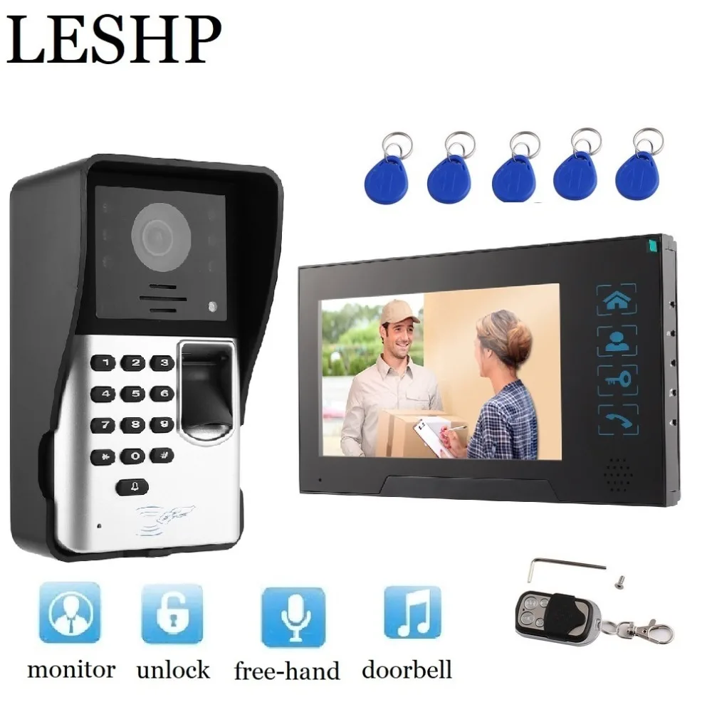 

Video Intercom 7 inch TFT LCD Monitor Video Door Phone MIC Fingerprint/Code Unlock Indoor Monitor Outdoor Camera With RFID Cards