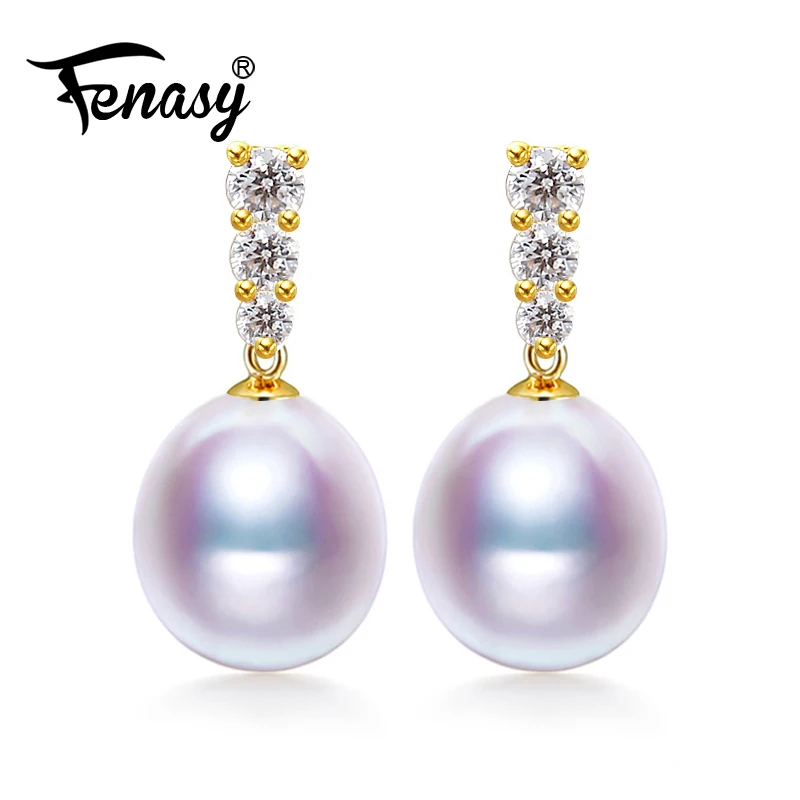 

FENASY 18k Gold Earrings Pearl Jewelry Antiallergic 18K Yellow Gold Drop Earrings For Women 2017 New Fashion Long Earrings