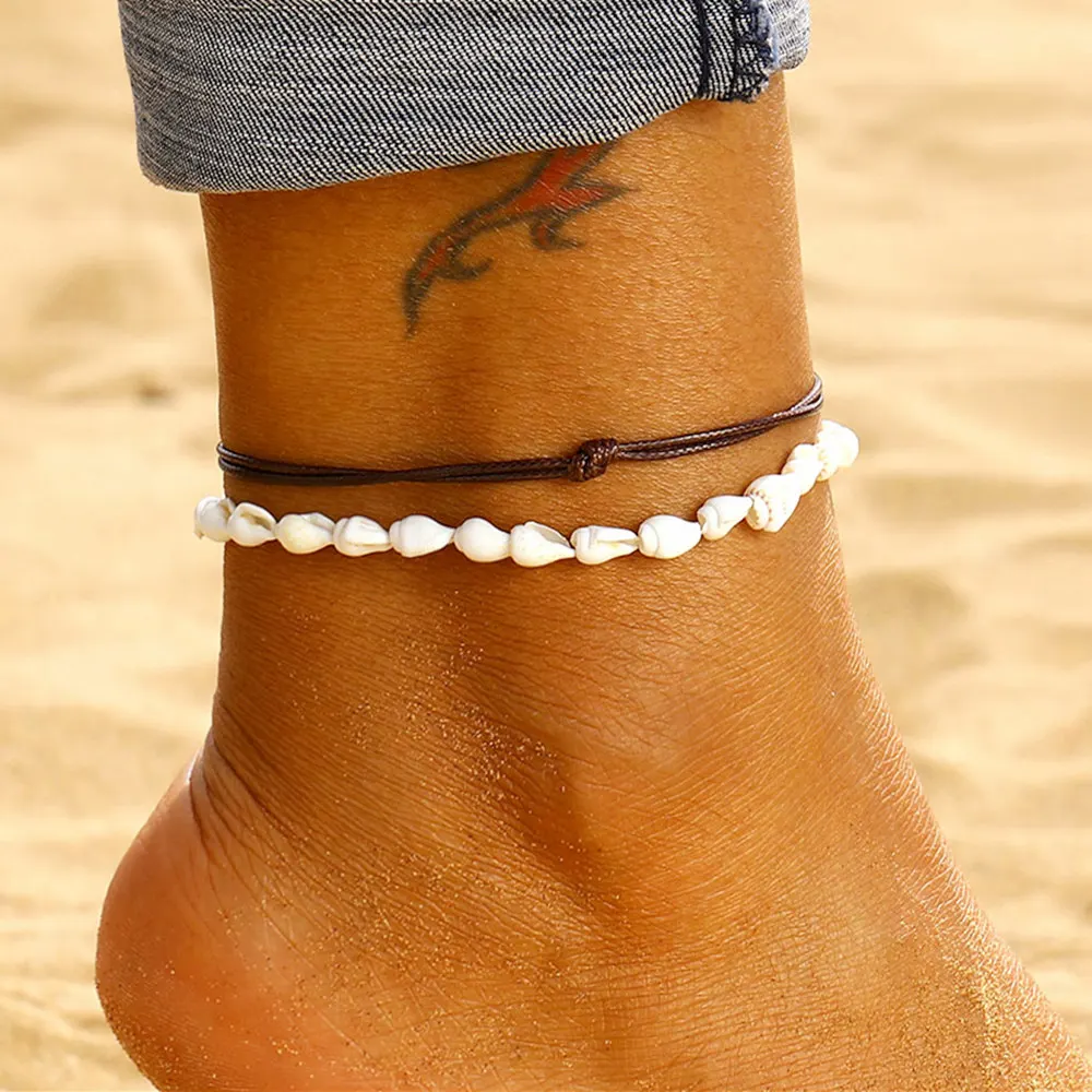 Anklets for Women Shell Foot Jewelry Summer Beach Barefoot Anklet Bracelet on leg Female Leather Anklet Set Bohemian Leg Chain Anklets for Women Shell Foot Jewelry Summer Beach Barefoot Anklet Bracelet on leg Female Leather Anklet Set Bohemian Leg Chain