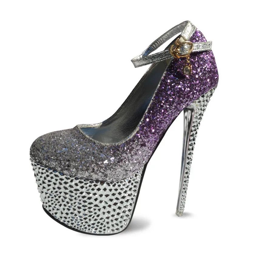 Women elegant pink purple rhinestone crystal wedding bridal platform 6.