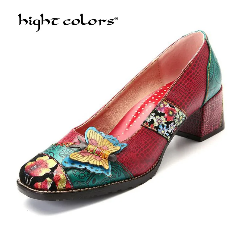 

Handmade Square Heel Pumps Genuine Leather Shoes For Women Luxury Quality Med Heels Square Toe Slip On Lady Bridal Wedding Shoes