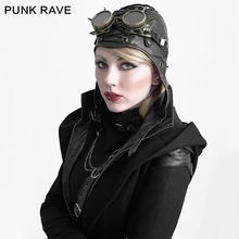 Punk rave steampunk militar moda couro preto cosplay aviador bomber bonés legal chapéu piloto(China)