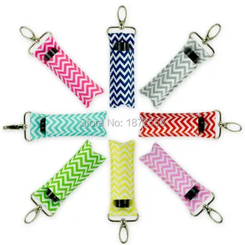 

500pcs Chevron Lipstick Chapstick Holder Keychain Lip Bag Colors Monogram Multi Chevron Key FOB Lip Palm Holder Free DHL/Fedex